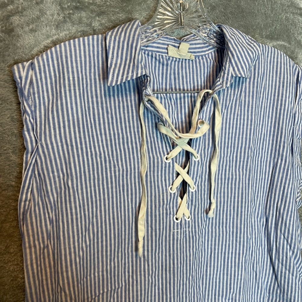 Womens Pinstripe Tunic Top S Coastal Grandma Maritime Resortwear Preppy Casual